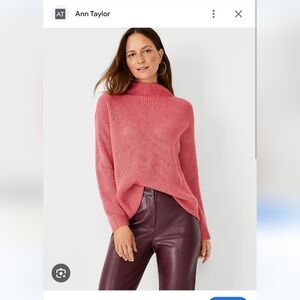 Ann Taylor Ribbed Turtleneck Sweater Deep Blush Rose